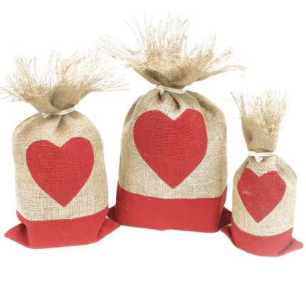 JUTE HEART PRINTED GIFT BAG