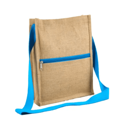 JUTE FRONT ZIPPER POCKET SLING BAG